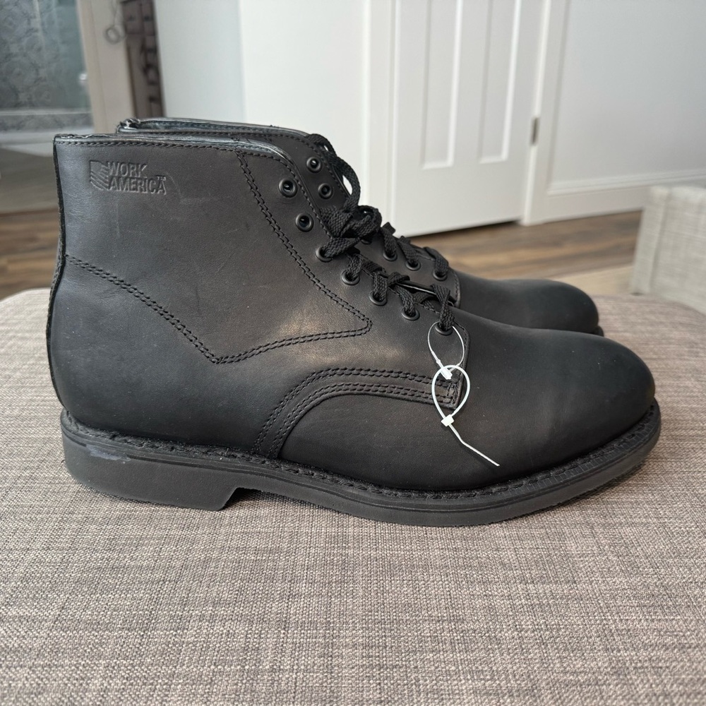 Work America Men's Black Lace-Up Work Boots non marking oil resistant sz 14 tags
